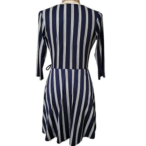 iZ Byer Blue Striped Soft Stretchy Faux Wrap Dress - Picture 8 of 12